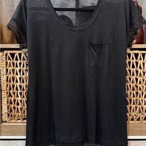 Rene Lezard Black Lace Sleeve Tee